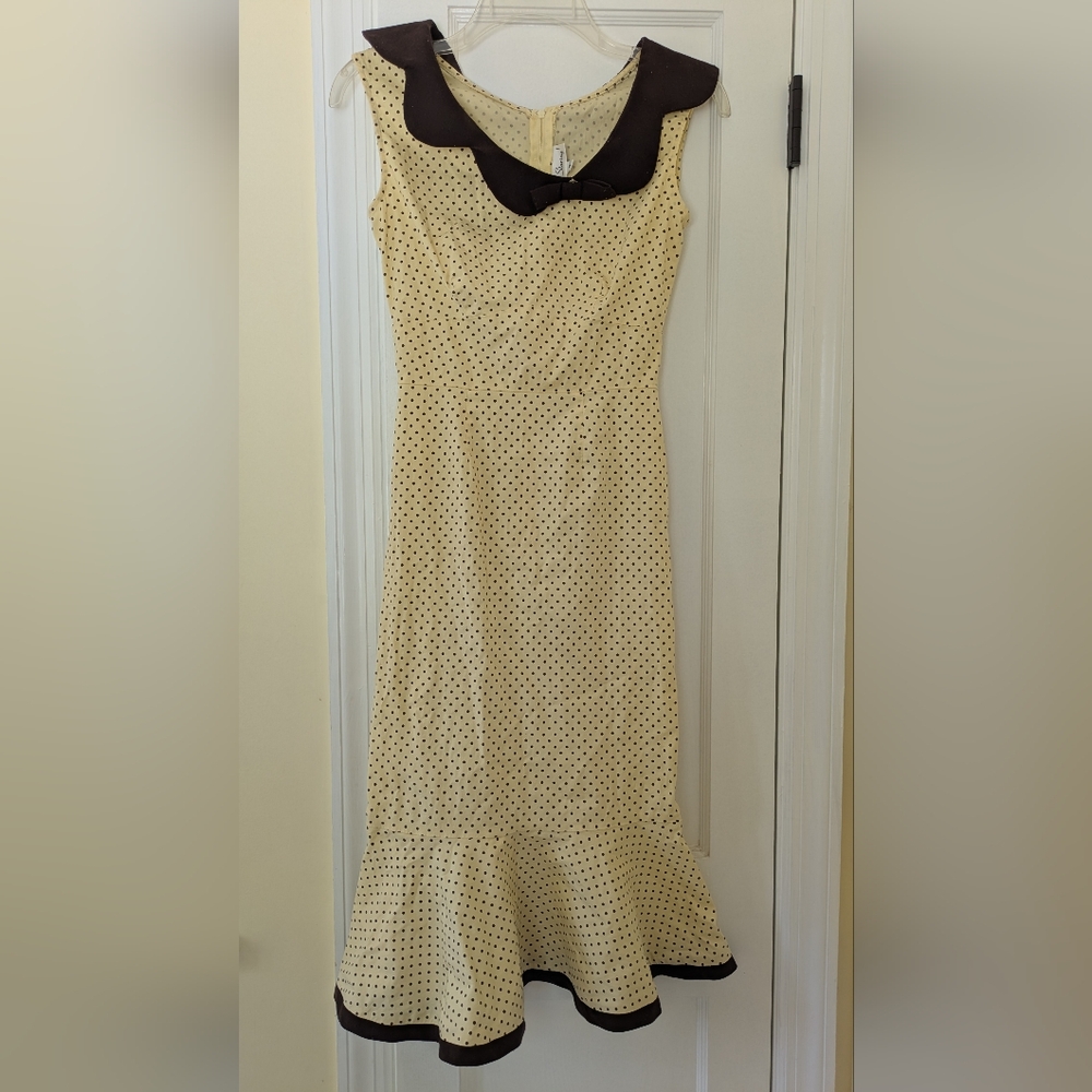 Stop Staring Cream and Black Polka Dot Midi Dress